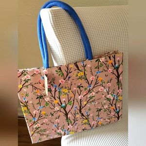 Kristen Let Floral Tote Bag with Blue Handles